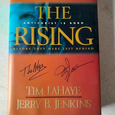 Two autographed books - The Rising Signed Tim LaHaye and Jerry Jenkins - Eye of the Beast Terry Adams Signed