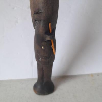 Wooden Carved in Rotorua New Zealand boat and Wood carved African statue