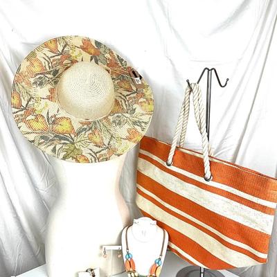 196 Beach Bag Lot, Jewelry, Sunhat, Sunglasses