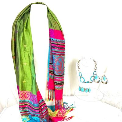 200 Bright Pashmina with Starfish Turquoise Jewelry Set