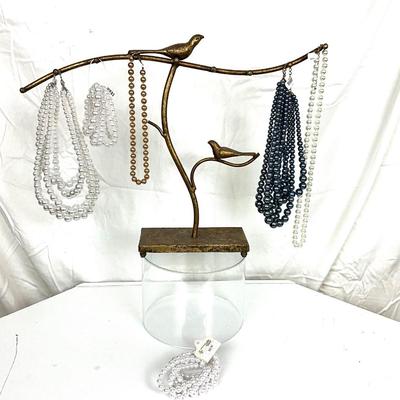 207 Metal Bird Necklace /Jewelry Stand with Pearl Necklaces and Bracelets