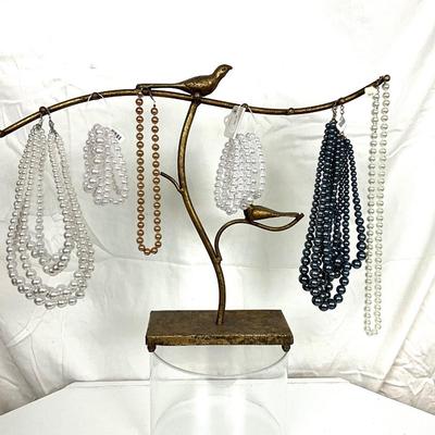 207 Metal Bird Necklace /Jewelry Stand with Pearl Necklaces and Bracelets