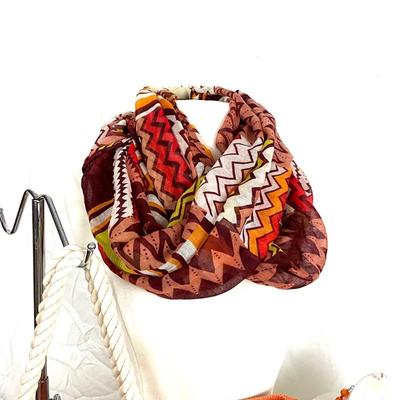 211 Orange and White Beach Bag with Tribal Accent Infinity Scarf, Orange Statement Necklace Set