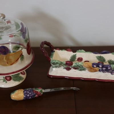 Noble Excellence Napa Valley Cheese & Cracker Set with Glass Dome, Cracker Boat & Cheese Knife