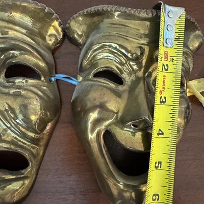 Solid Brass (2) Theatrical Wall Masks Decor