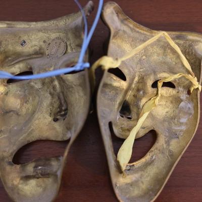 Solid Brass (2) Theatrical Wall Masks Decor