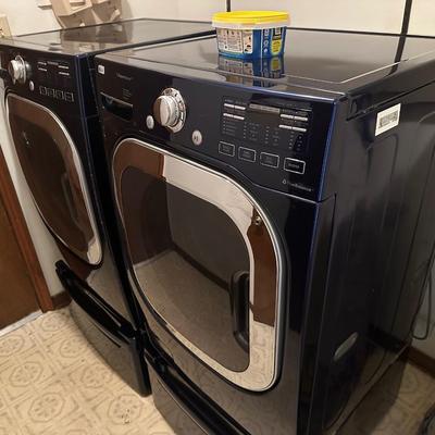 LG Electric Dryer/Washer Set W/ Storage in Bottom (See Description)