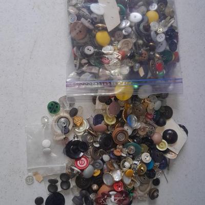 Ziplock bag of Buttons, new, old, vintage and antique