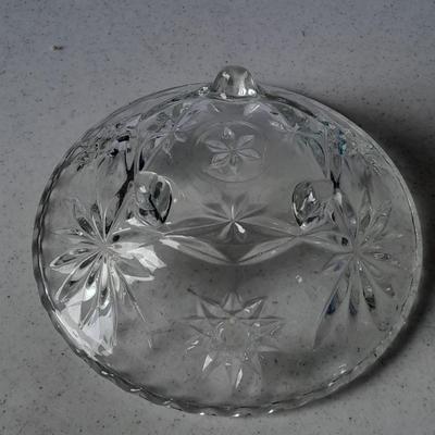 Beautiful Vintage Blue and clear swung / blown glass bud vase with Anchor Hocking three toed dish