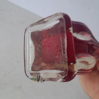 Beautiful vintage red and clear swung / blown glass bud vase with pewter Moon and starts candle sconce