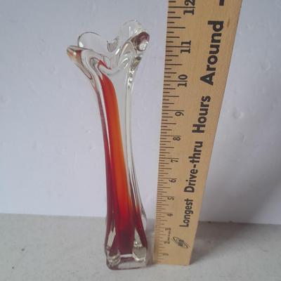 Beautiful vintage red and clear swung / blown glass bud vase with pewter Moon and starts candle sconce