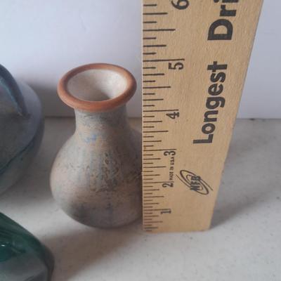 Pottery vases, blue metal, Puru, and Howling Coyote / wolf pottery