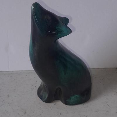 Pottery vases, blue metal, Puru, and Howling Coyote / wolf pottery