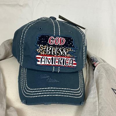 226 God Bless America Baseball Cap, Star Wrap/Shawl, Red and White Plastic Star Earrings