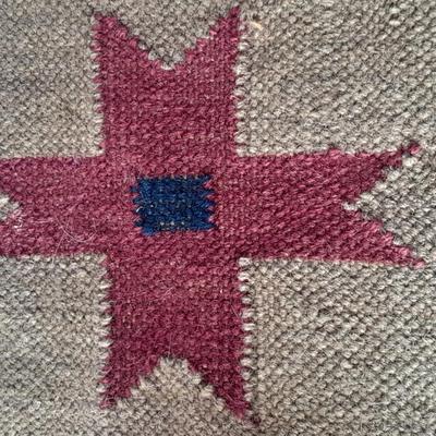 Pottery vase with pottery decor, and a woven Multi Color Durrie