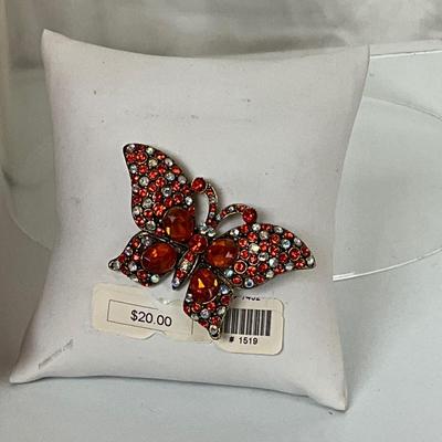 228 Monarch Butterfly Shawl/Wrap with Rhinestone Butterfly Brooch/ Earrings/ Orange Necklace / Ring