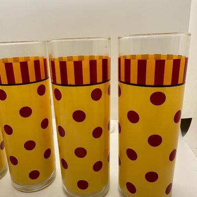 Gail Pittman Siena Yellow Orange Polka Dot Tom Collins Tumbler Glasses Set of (4)
