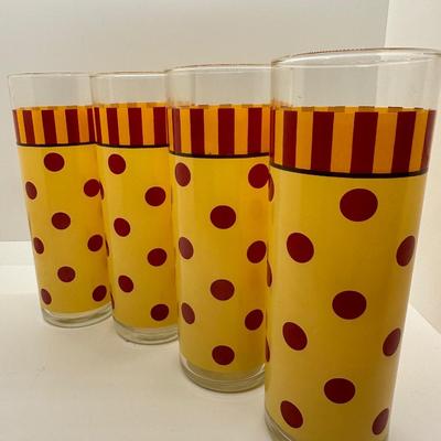 Gail Pittman Siena Yellow Orange Polka Dot Tom Collins Tumbler Glasses Set of (4)
