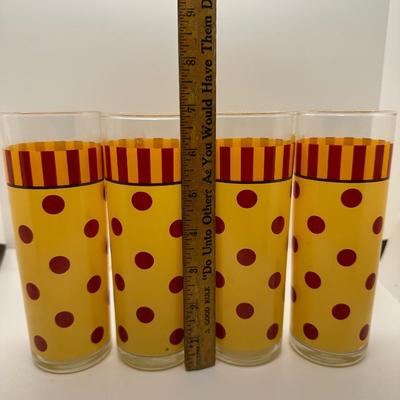 Gail Pittman Siena Yellow Orange Polka Dot Tom Collins Tumbler Glasses Set of (4)