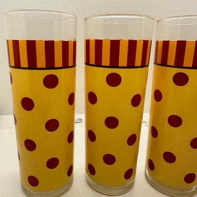 Gail Pittman Siena Yellow Orange Polka Dot Tom Collins Tumbler Glasses Set of (4)
