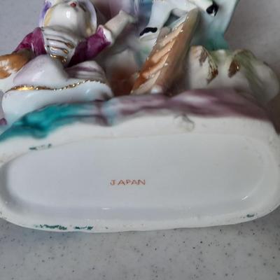 Vintage 9" hand painted porcelain tree vase with figures and vintage Japan Tankard stein