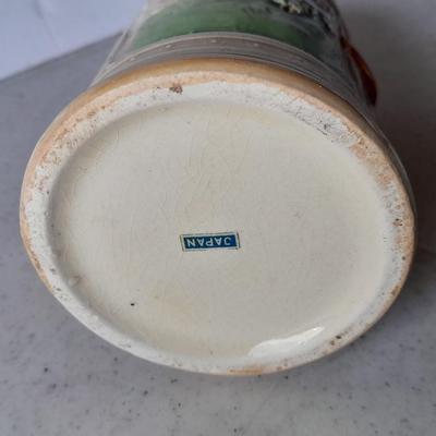 Vintage 9" hand painted porcelain tree vase with figures and vintage Japan Tankard stein