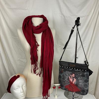 233 Bora Bora Handbag with Red Scarf, Headwrap, Red Stone Earrings