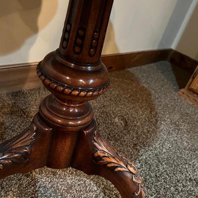 Chippendale Leather Top Drum Table, Scalloped