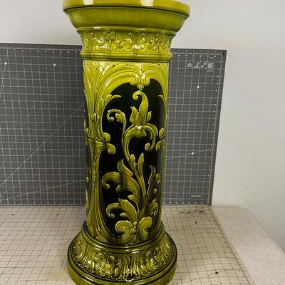 LEEDS Art Green & Black  Toned Pottery No. 362 ANTIQUE Pedestal 