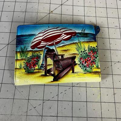 Anna Painted Leather Wallet Beach Scene 