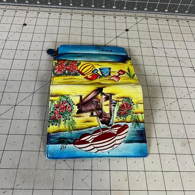 Anna Painted Leather Wallet Beach Scene 