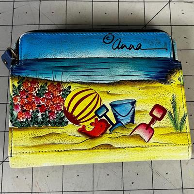 Anna Painted Leather Wallet Beach Scene 