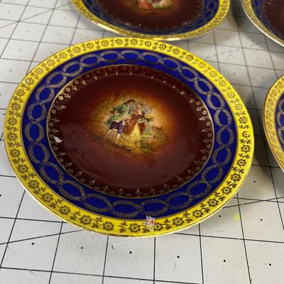 (6)Lady & Gentleman Gold Rim Fin Antique Bread and Butter Plates, Sophisticated German China