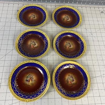 (6)Lady & Gentleman Gold Rim Fin Antique Bread and Butter Plates, Sophisticated German China