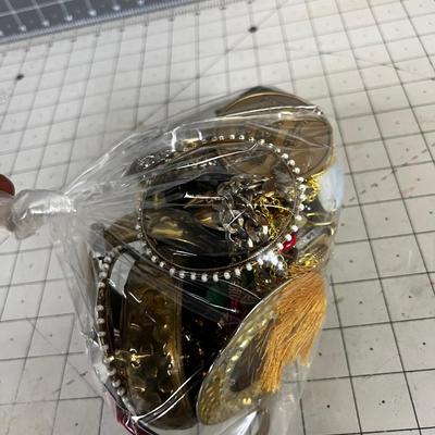Tray of Jewels: Bracelets, Compact, Coin & Necklaces. 
