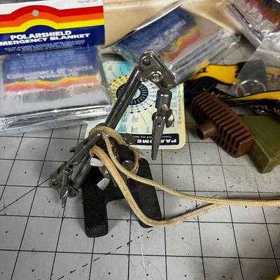 Outdoor Items Lot: Elk Call, Mess Kit, Head Lamp and Tent Pegs