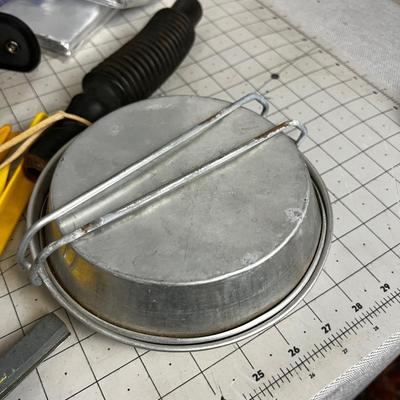 Outdoor Items Lot: Elk Call, Mess Kit, Head Lamp and Tent Pegs