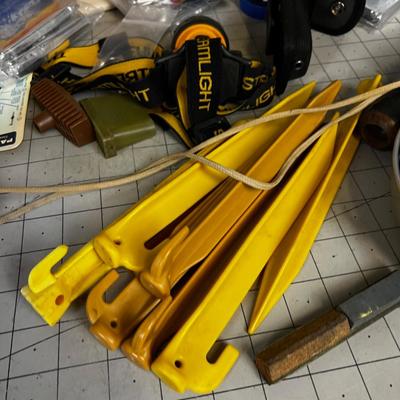 Outdoor Items Lot: Elk Call, Mess Kit, Head Lamp and Tent Pegs