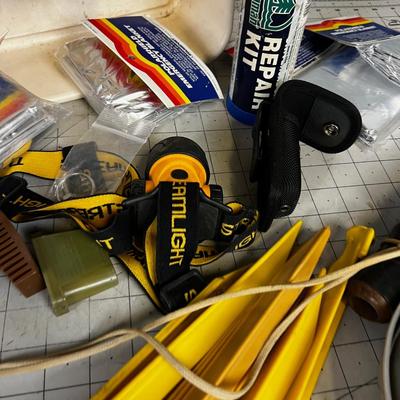 Outdoor Items Lot: Elk Call, Mess Kit, Head Lamp and Tent Pegs