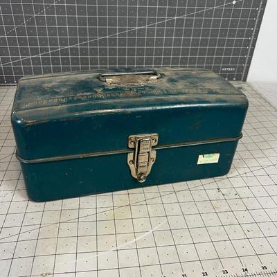 Vintage Metal Tackle  Box with Tackle and Reel 