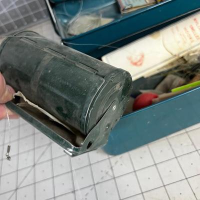Vintage Metal Tackle  Box with Tackle and Reel 