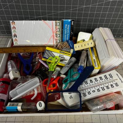Tray of Office and Crafting Supplies