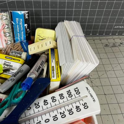 Tray of Office and Crafting Supplies