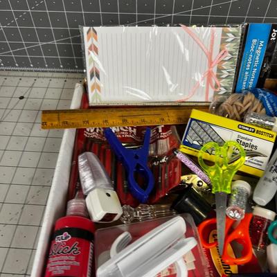 Tray of Office and Crafting Supplies