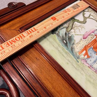 Antique Chinese Famille Hand Painted Table Screen Plaque 19th Century
