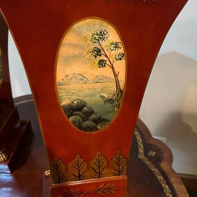 Fantastic Maitland - Smith Hand Pained Metal Urns or Vases, pair