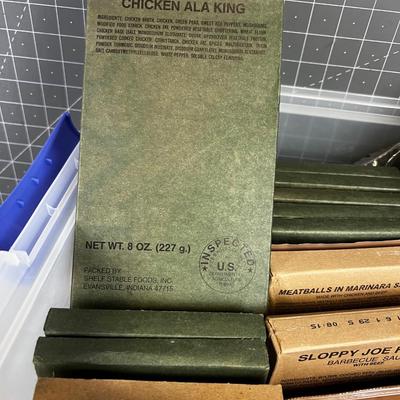 Tub of MRE Meals Plus MSR Water Purifier 