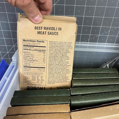 Tub of MRE Meals Plus MSR Water Purifier 