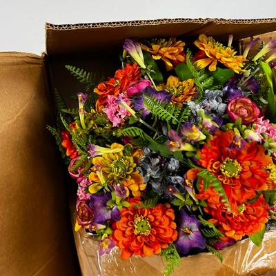 Floral Arrangment in Original Box, NEW In Blue Planter 