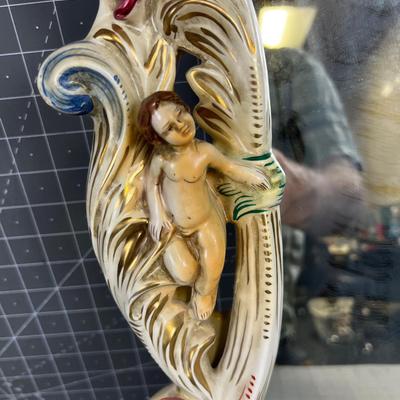 Antique Capodimonte Putti or Cherub Mirror 